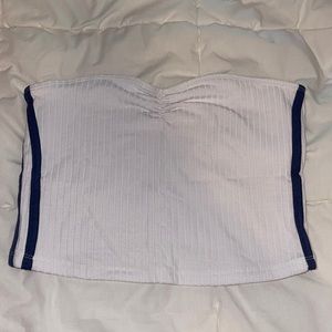 White Ribbed Tube Top with Blue Stripes
